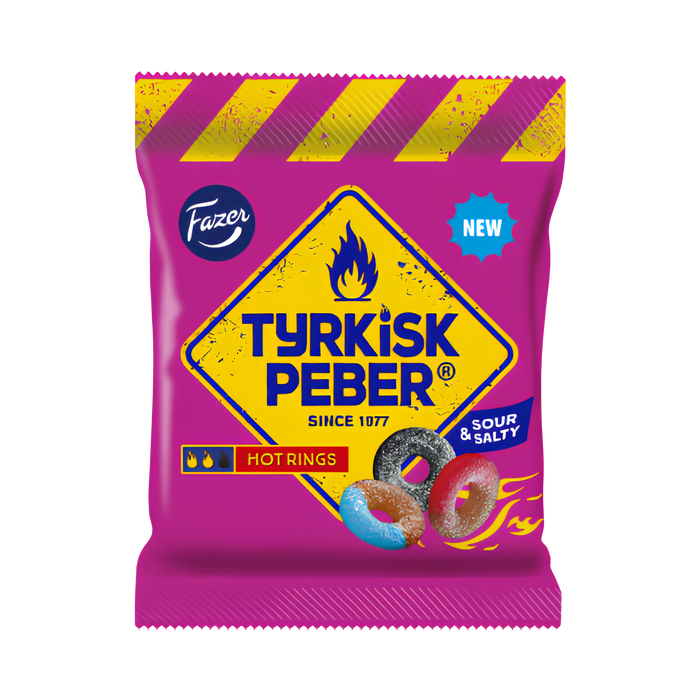 Tyrkisk Peber Sour & Salty Hot Rings 120g